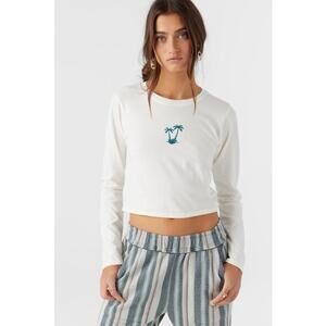 O’NEILL NWOT JUNIORS PARADISE POINT CROPPED TEE IN WINTER WHITE-SIZE MEDIUM
